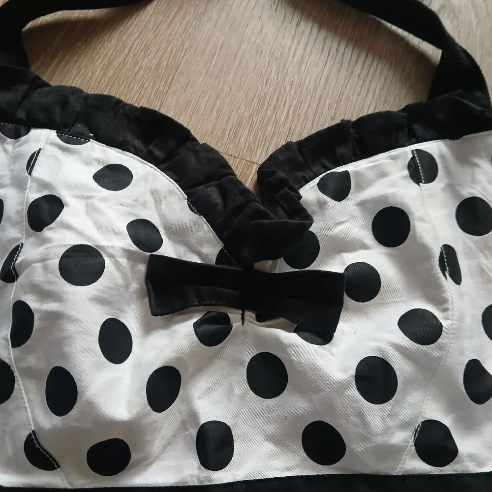 Martha Stewart Black and White Polka Dot Apron Sweetheart Neckline 100% Cotton
